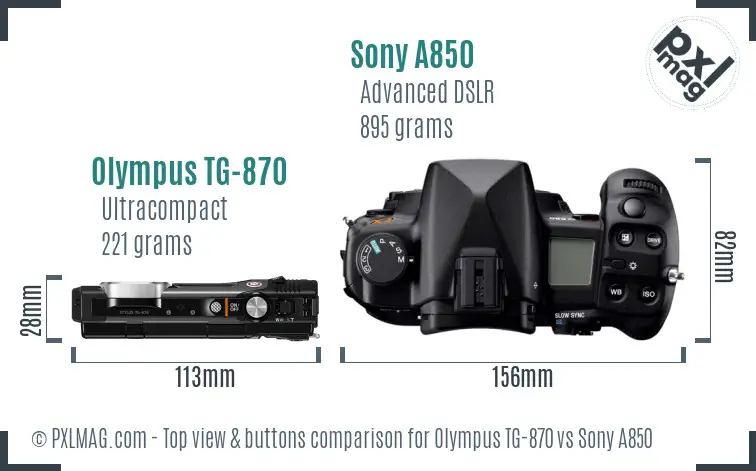 Olympus TG-870 vs Sony A850 top view buttons comparison