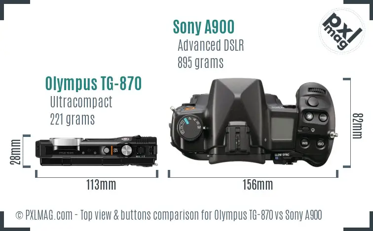 Olympus TG-870 vs Sony A900 top view buttons comparison