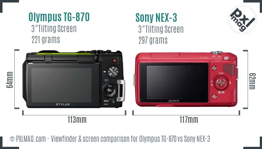 Olympus TG-870 vs Sony NEX-3 Screen and Viewfinder comparison