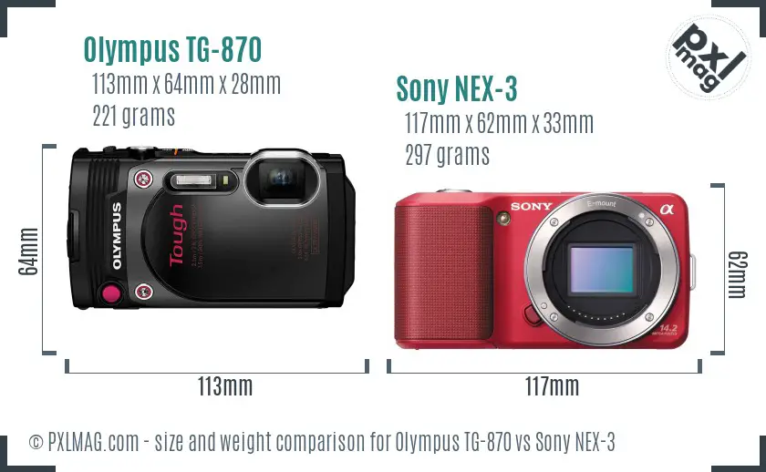 Olympus TG-870 vs Sony NEX-3 size comparison