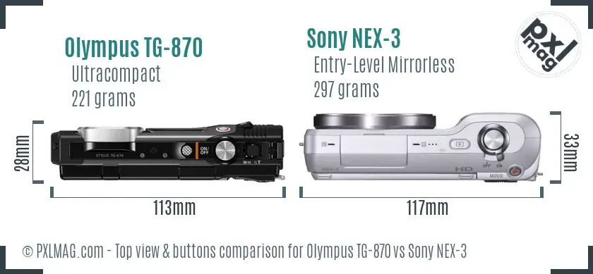 Olympus TG-870 vs Sony NEX-3 top view buttons comparison