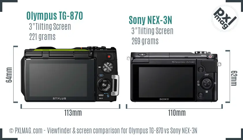 Olympus TG-870 vs Sony NEX-3N Screen and Viewfinder comparison
