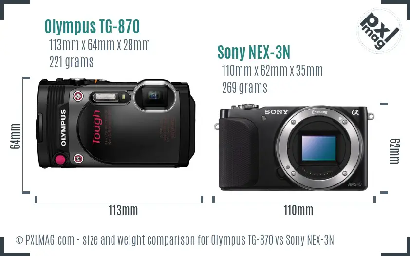 Olympus TG-870 vs Sony NEX-3N size comparison
