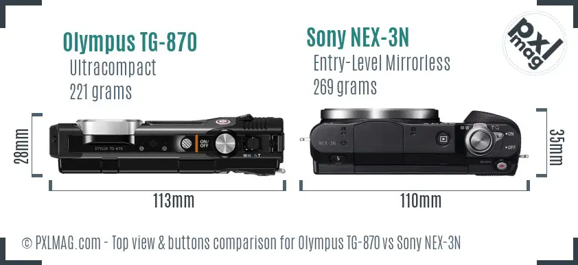 Olympus TG-870 vs Sony NEX-3N top view buttons comparison
