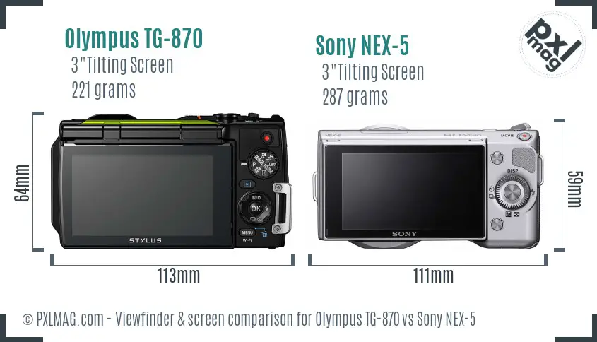 Olympus TG-870 vs Sony NEX-5 Screen and Viewfinder comparison