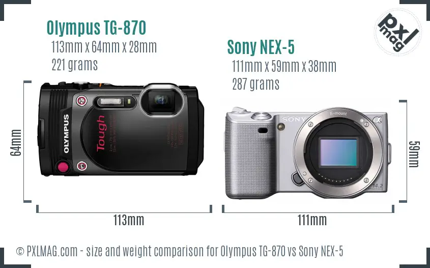 Olympus TG-870 vs Sony NEX-5 size comparison