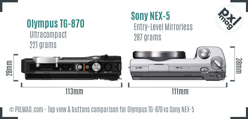 Olympus TG-870 vs Sony NEX-5 top view buttons comparison