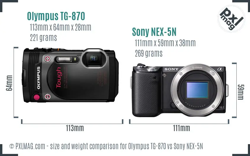 Olympus TG-870 vs Sony NEX-5N size comparison
