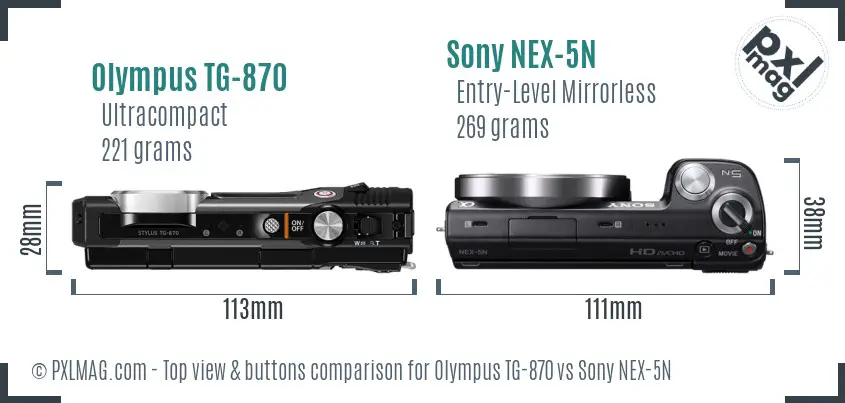Olympus TG-870 vs Sony NEX-5N top view buttons comparison