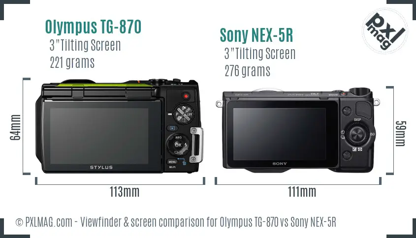 Olympus TG-870 vs Sony NEX-5R Screen and Viewfinder comparison