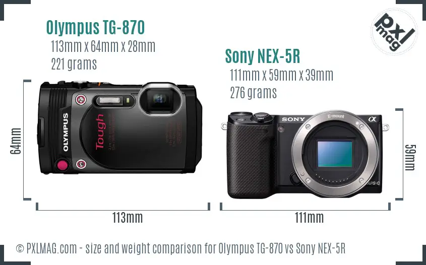 Olympus TG-870 vs Sony NEX-5R size comparison