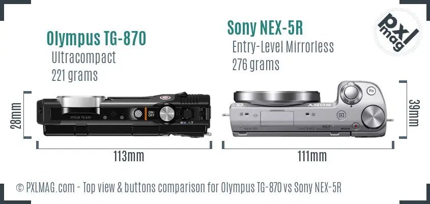 Olympus TG-870 vs Sony NEX-5R top view buttons comparison