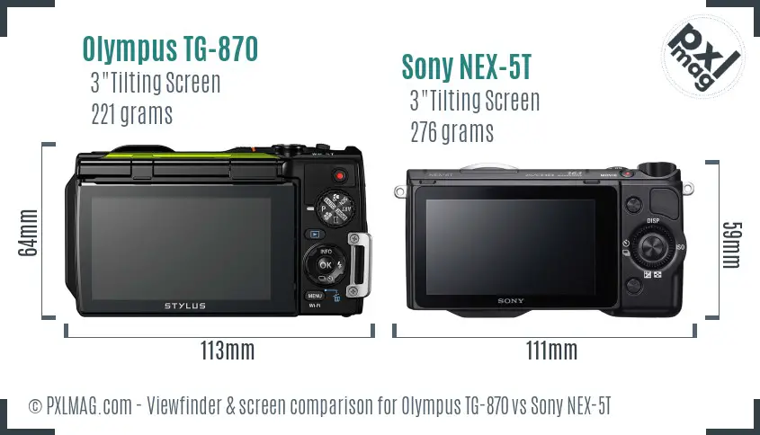 Olympus TG-870 vs Sony NEX-5T Screen and Viewfinder comparison