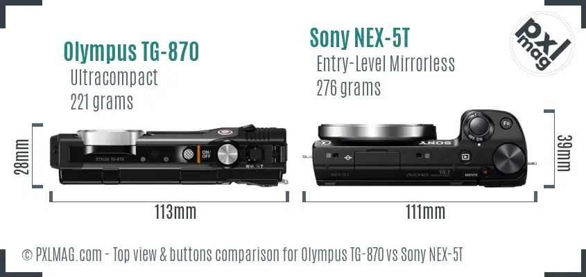 Olympus TG-870 vs Sony NEX-5T top view buttons comparison