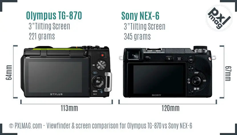 Olympus TG-870 vs Sony NEX-6 Screen and Viewfinder comparison