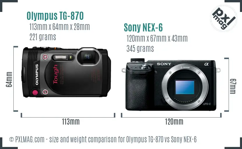 Olympus TG-870 vs Sony NEX-6 size comparison