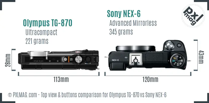 Olympus TG-870 vs Sony NEX-6 top view buttons comparison