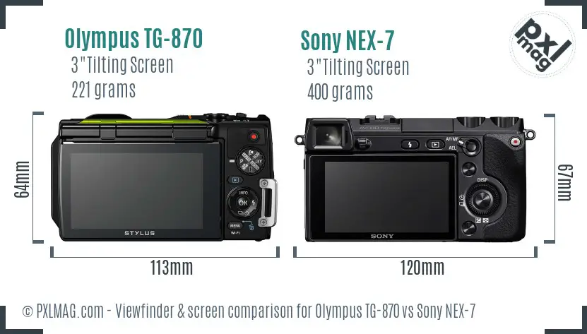 Olympus TG-870 vs Sony NEX-7 Screen and Viewfinder comparison