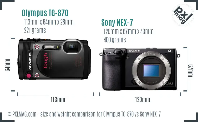 Olympus TG-870 vs Sony NEX-7 size comparison