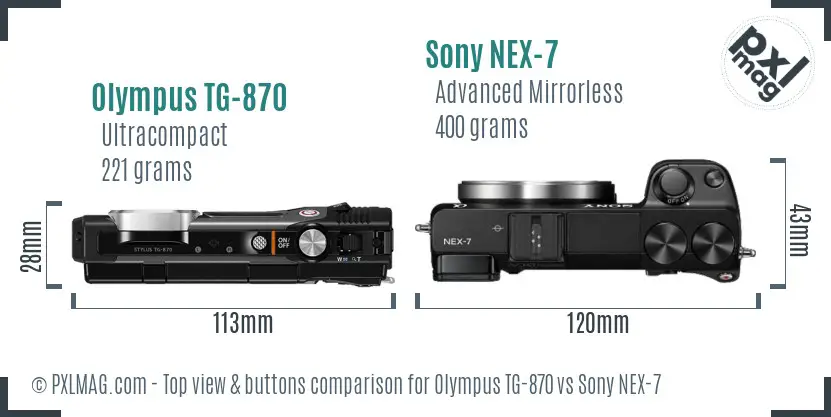Olympus TG-870 vs Sony NEX-7 top view buttons comparison