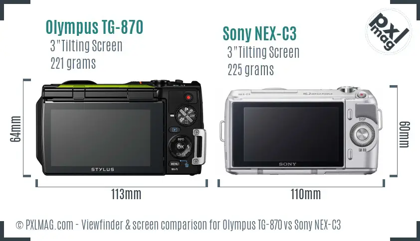 Olympus TG-870 vs Sony NEX-C3 Screen and Viewfinder comparison