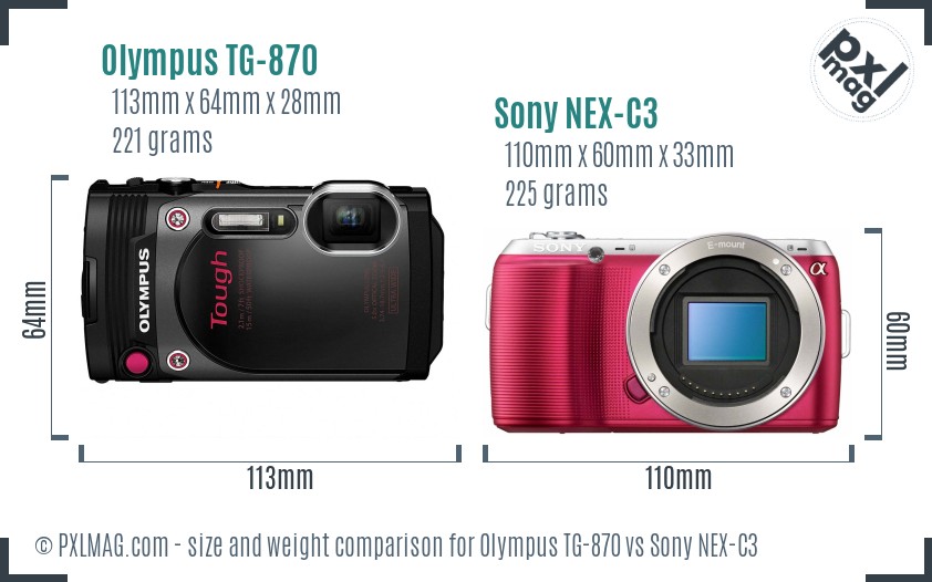 Olympus TG-870 vs Sony NEX-C3 size comparison