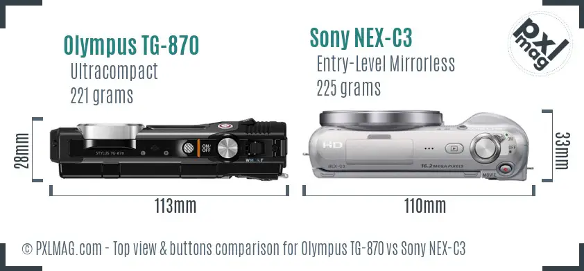 Olympus TG-870 vs Sony NEX-C3 top view buttons comparison