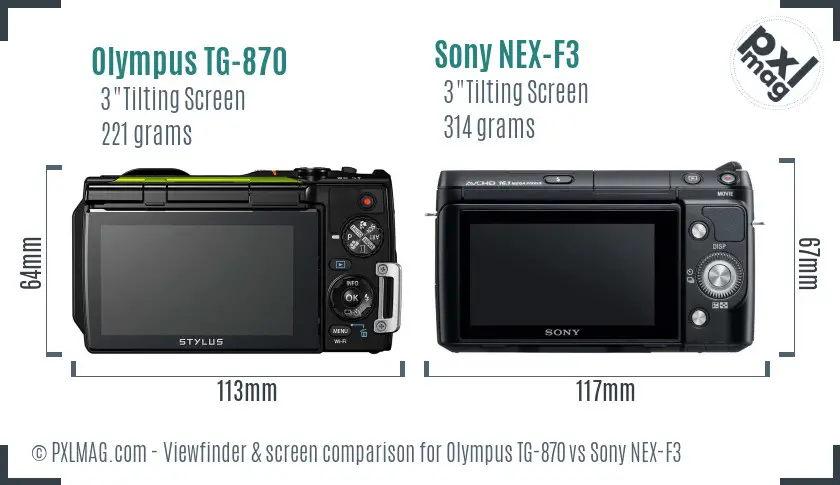 Olympus TG-870 vs Sony NEX-F3 Screen and Viewfinder comparison