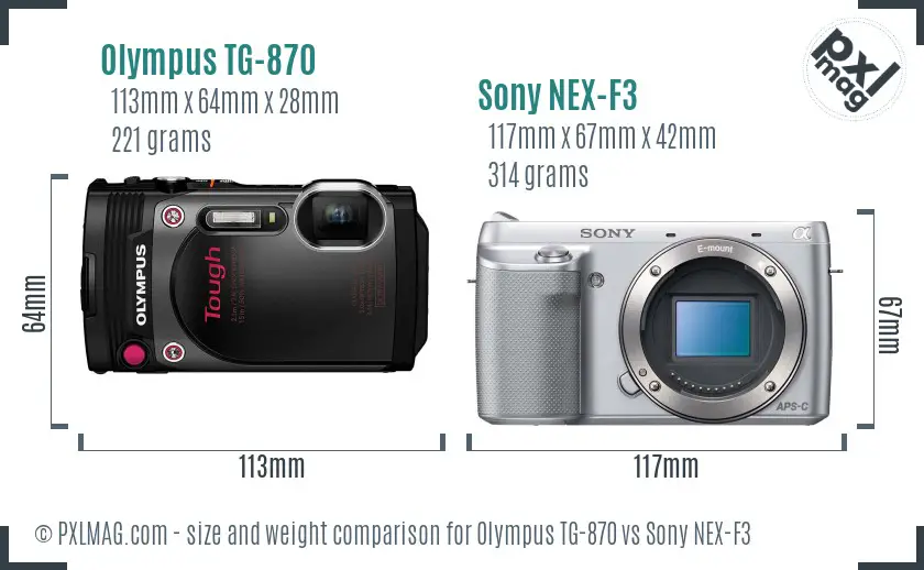 Olympus TG-870 vs Sony NEX-F3 size comparison