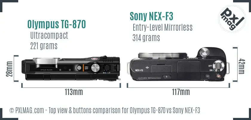 Olympus TG-870 vs Sony NEX-F3 top view buttons comparison