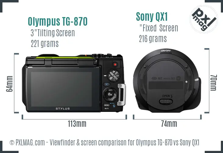 Olympus TG-870 vs Sony QX1 Screen and Viewfinder comparison