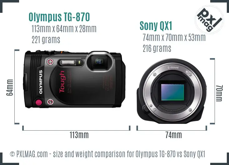 Olympus TG-870 vs Sony QX1 size comparison