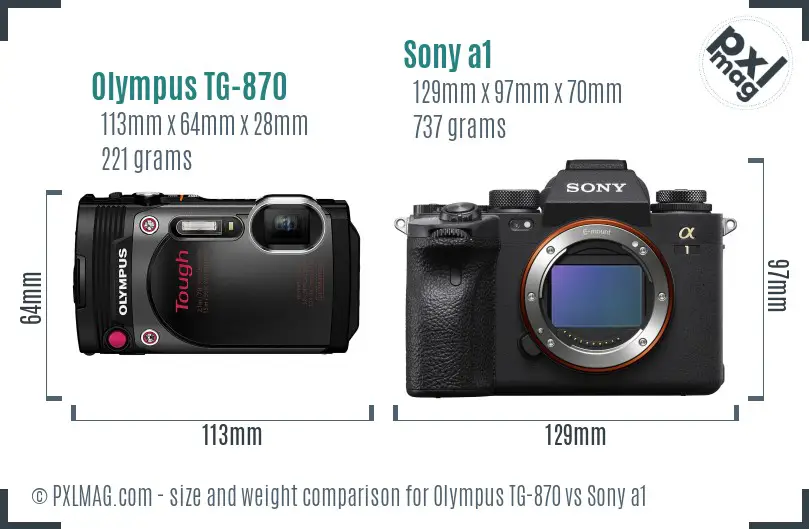 Olympus TG-870 vs Sony a1 size comparison