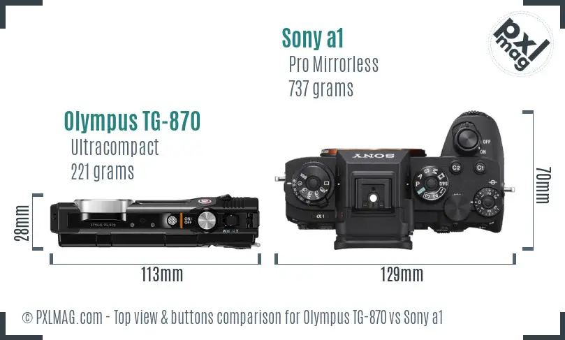Olympus TG-870 vs Sony a1 top view buttons comparison