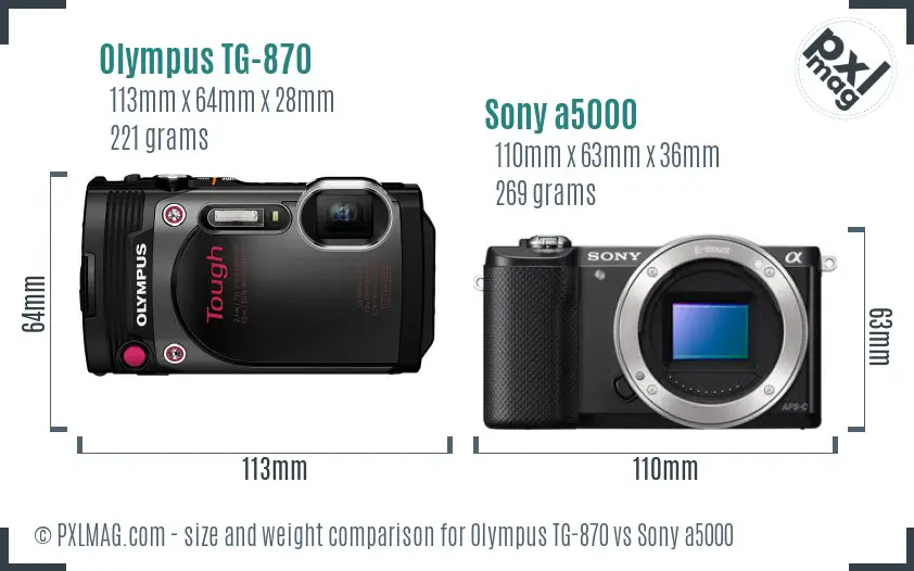 Olympus TG-870 vs Sony a5000 size comparison Olympus TG-870 vs Sony a5000 size comparison