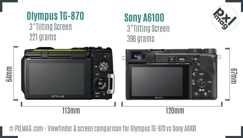 Olympus TG-870 vs Sony A6100 Screen and Viewfinder comparison