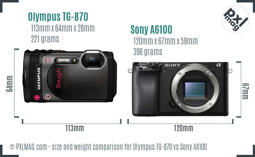 Olympus TG-870 vs Sony A6100 size comparison