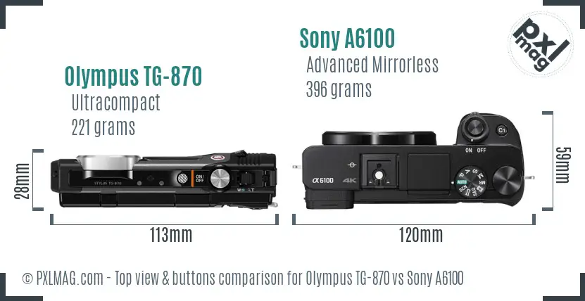 Olympus TG-870 vs Sony A6100 top view buttons comparison
