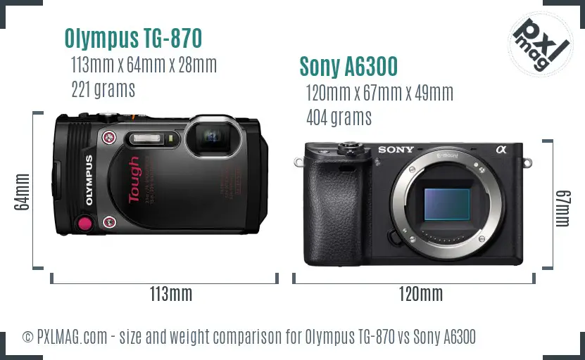 Olympus TG-870 vs Sony A6300 size comparison