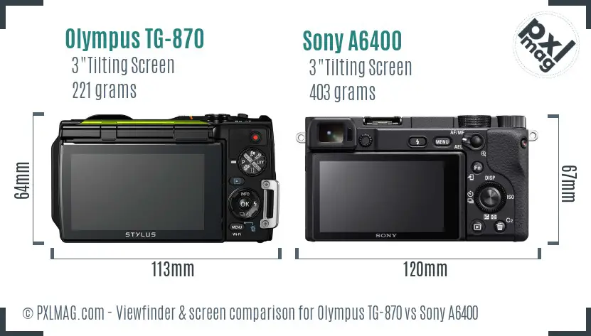 Olympus TG-870 vs Sony A6400 Screen and Viewfinder comparison
