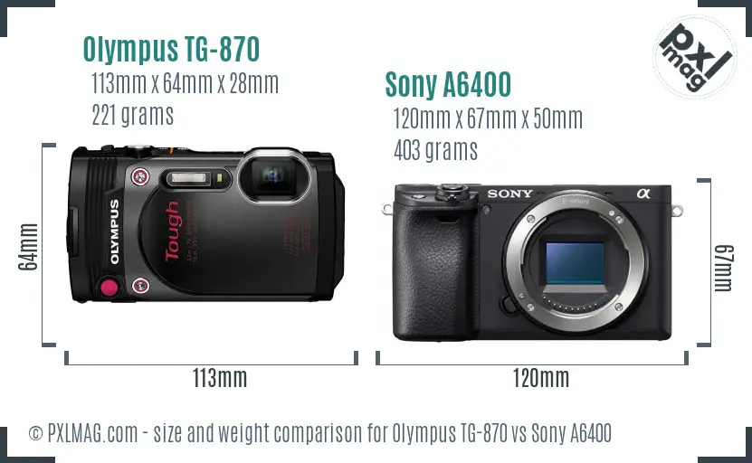 Olympus TG-870 vs Sony A6400 size comparison
