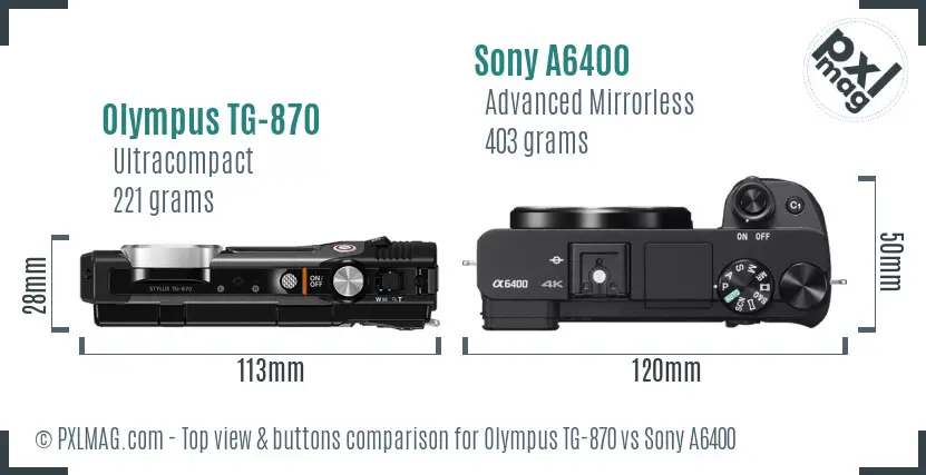 Olympus TG-870 vs Sony A6400 top view buttons comparison