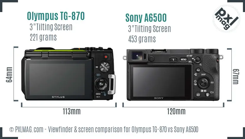 Olympus TG-870 vs Sony A6500 Screen and Viewfinder comparison