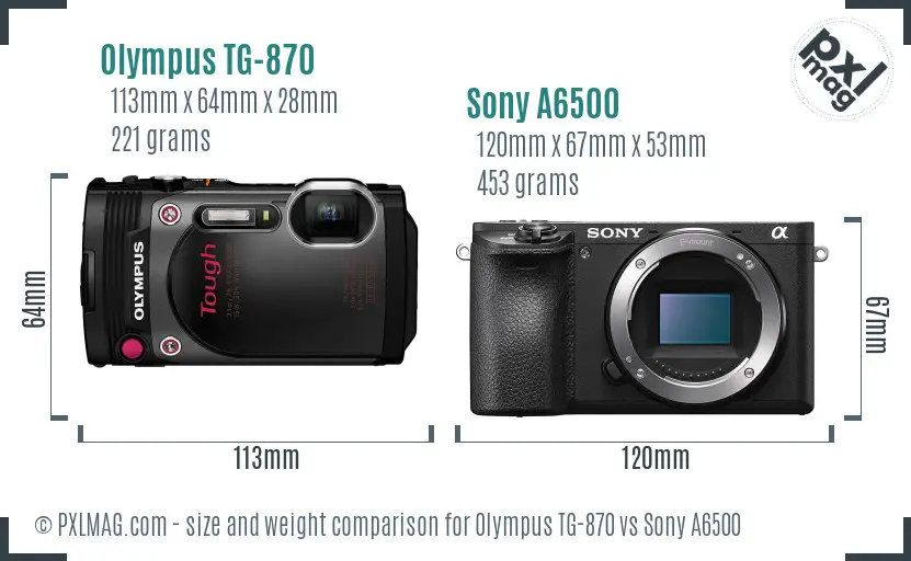 Olympus TG-870 vs Sony A6500 size comparison