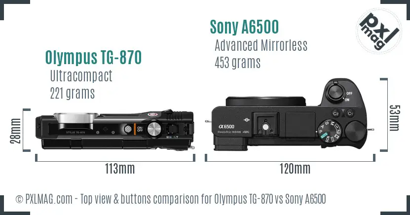 Olympus TG-870 vs Sony A6500 top view buttons comparison