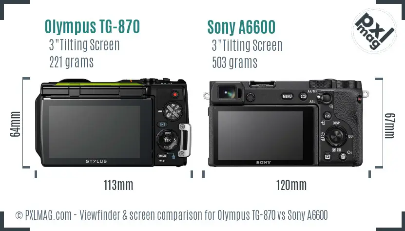 Olympus TG-870 vs Sony A6600 Screen and Viewfinder comparison