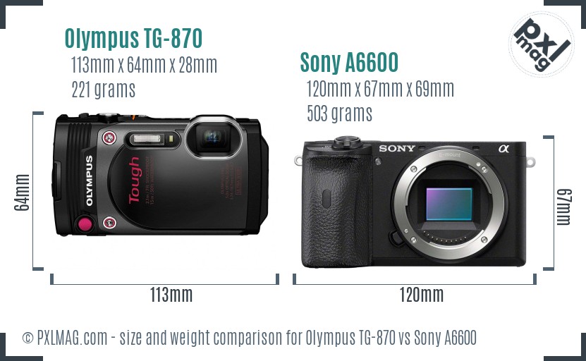 Olympus TG-870 vs Sony A6600 size comparison