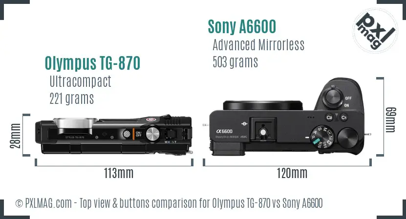 Olympus TG-870 vs Sony A6600 top view buttons comparison