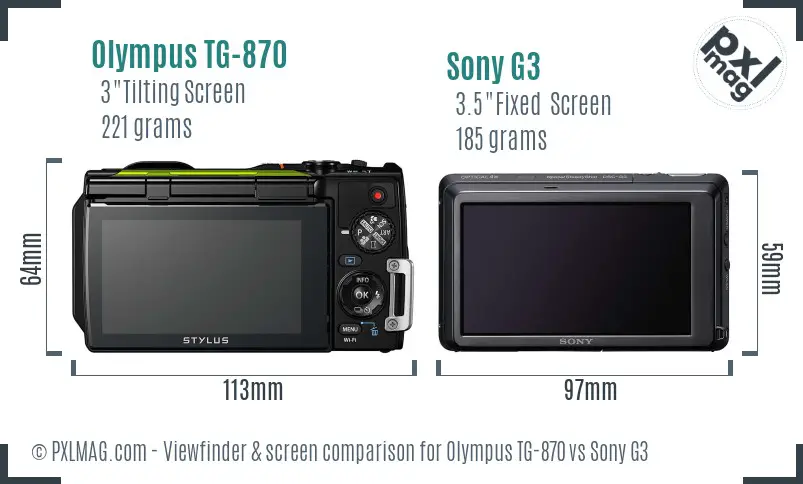 Olympus TG-870 vs Sony G3 Screen and Viewfinder comparison