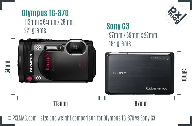 Olympus TG-870 vs Sony G3 size comparison
